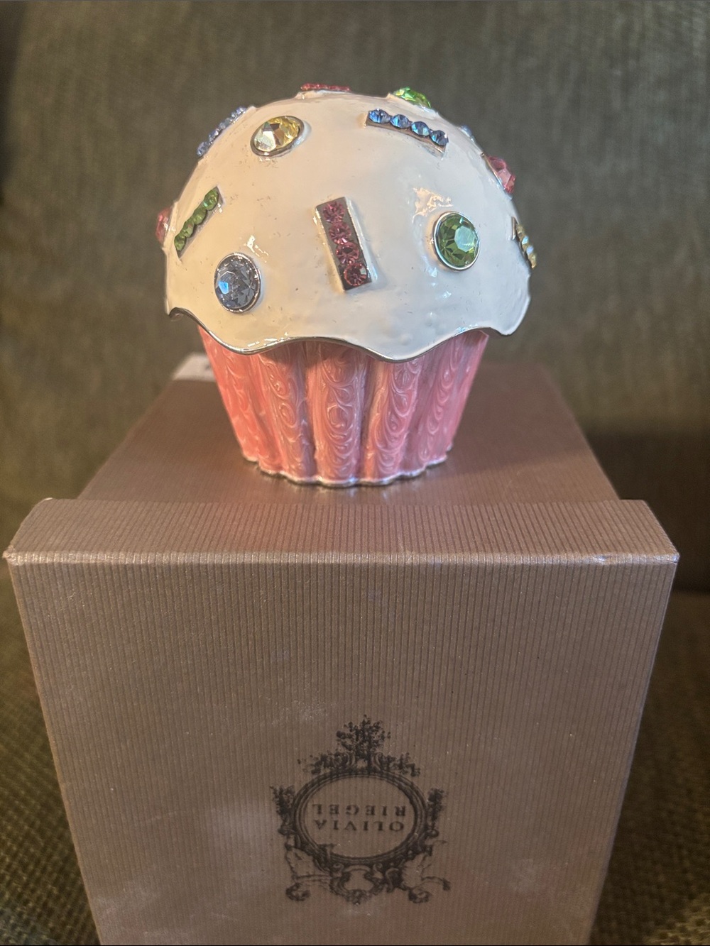 Olivia Riegel White Jeweled Cupcake Decorative Box